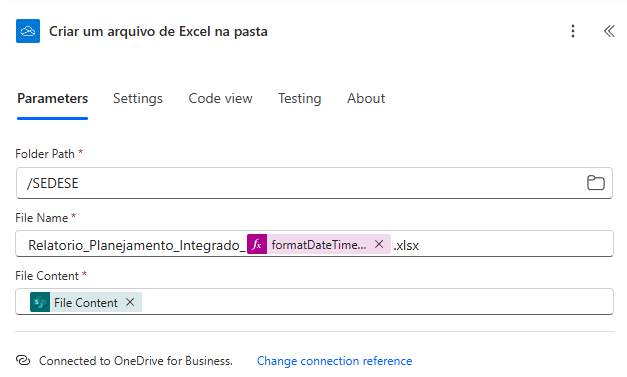 Criação do arquivo Excel